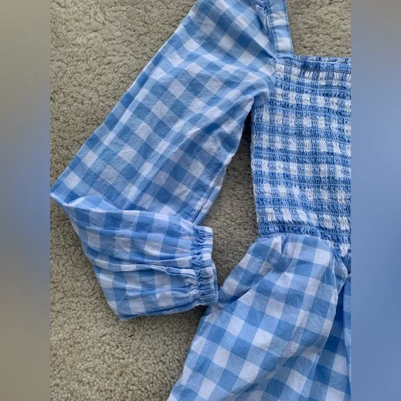 Janie and Jack Size 5 The Emma Gingham Smocked Romper Blue White Plaid One Piece - Picture 7 of 10